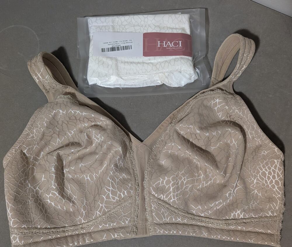Lot of 2 HACI Wireless Minimizer Bras 40DDD Unlined U-Back Smooth Tan White